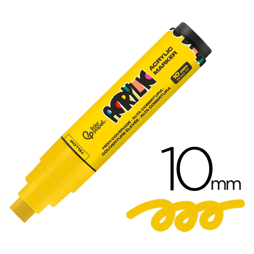 Marqueur liderpapel acrylique base eau tous support pointe rectangulaire 10mm coloris jaune