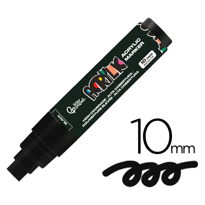 Marqueur liderpapel acrylique base eau tous support pointe rectangulaire 10mm coloris noir