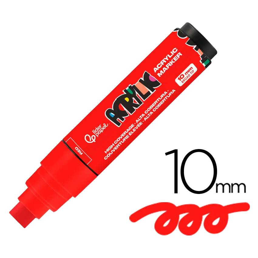Marqueur liderpapel acrylique base eau tous support pointe rectangulaire 10mm coloris rouge