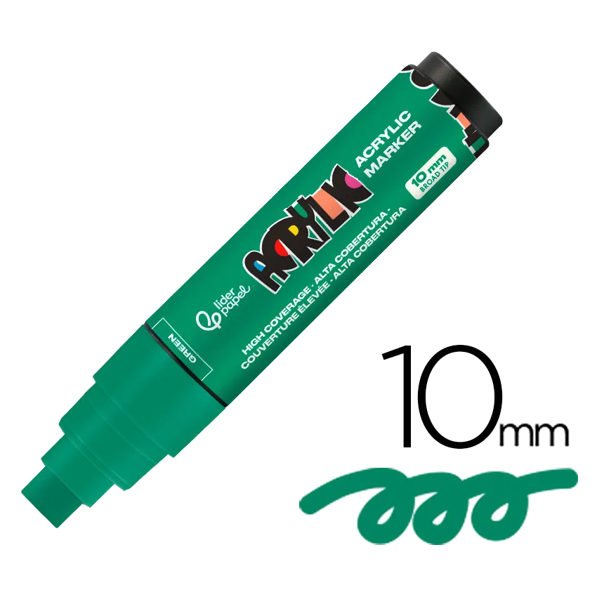Marqueur liderpapel acrylique base eau tous support pointe rectangulaire 10mm coloris vert