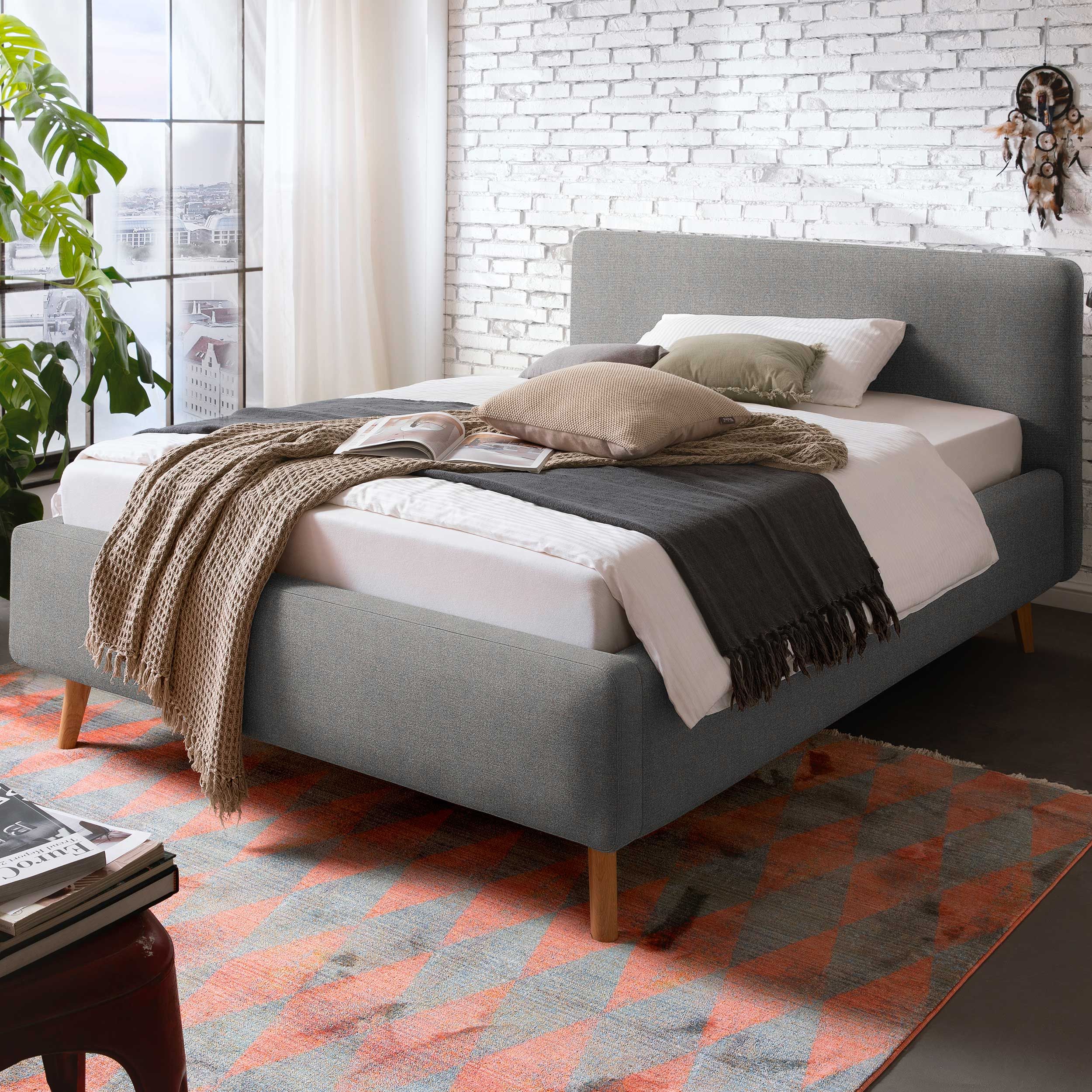 Lit coffre Nielsen | Sommier à lattes inclus | 140 x 200 cm | Gris