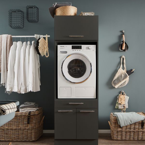 Armoire à linge avec armoire supérieure Laundreezy | 68 x 68 x 200 cm | Anthracite