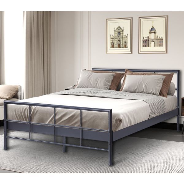 Lit métallique Davy 140x200cm - gris