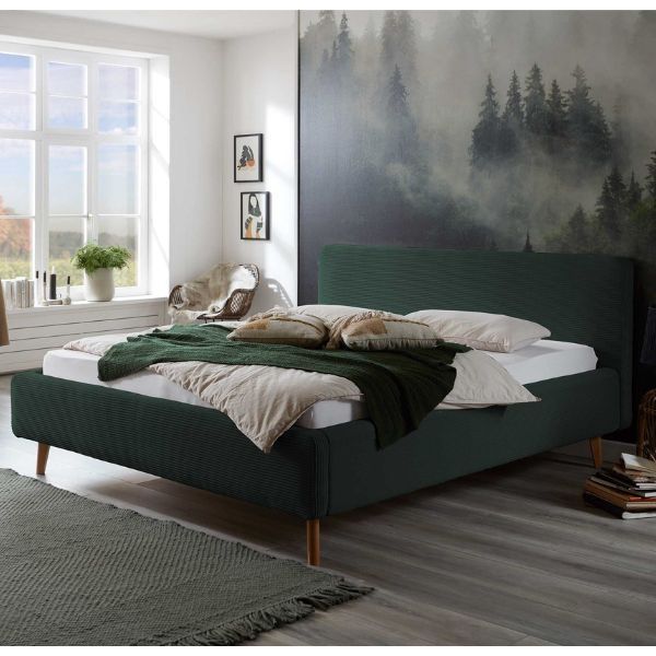 Lit Madras 160x200cm avec espace de rangement velours côtelé - vert foncé
