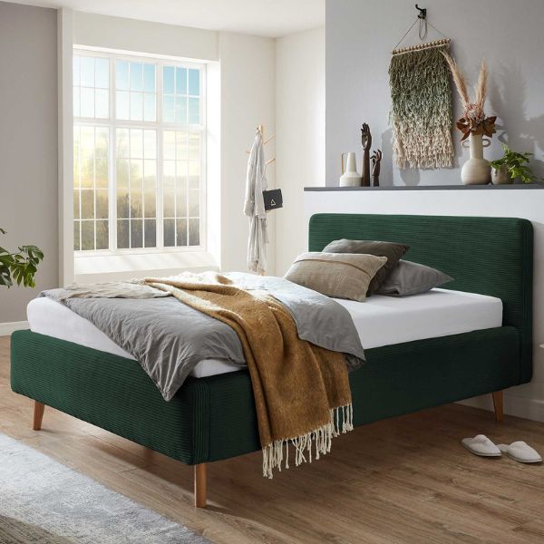 Lit Madras 140x200cm avec espace de rangement velours côtelé - vert foncé