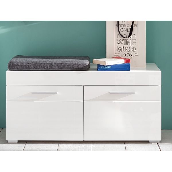 Banc de rangement Amanda | 91 x 38 x 42 cm | High Glossy White