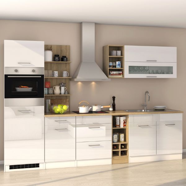 Kitchenette Milan | Comprend hotte, plaque de cuisson, four et réfrigérateur | Blanc brillant