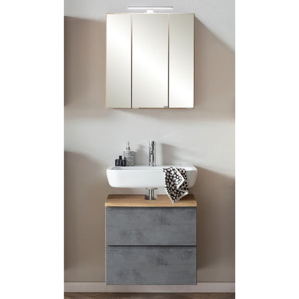 Ensemble de salle de bain Varese | lavabo et armoire de toilette avec éclairage | Design Wotan Oak/béton