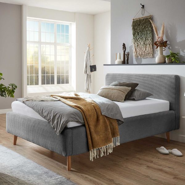 Lit Madras 140x200cm avec espace de rangement velours côtelé - gris