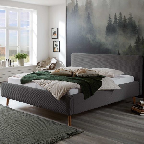 Lit Madras 160x200cm avec espace de rangement velours côtelé - gris