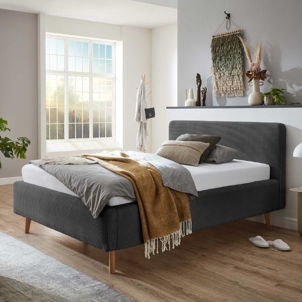 Lit Madras 140x200cm avec espace de rangement velours côtelé - anthracite