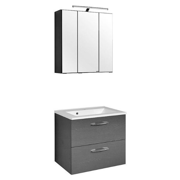 Ensemble lavabo Portofino | Lavabo avec vasque et armoire de toilette | Gris graphite