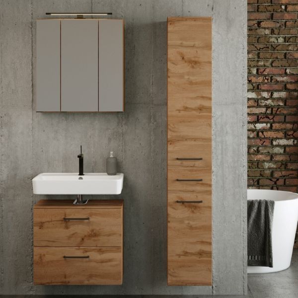 Ensemble de salle de bains Manchester | Armoire de toilette, armoire de toilette, armoire colonne | Chêne Wotan