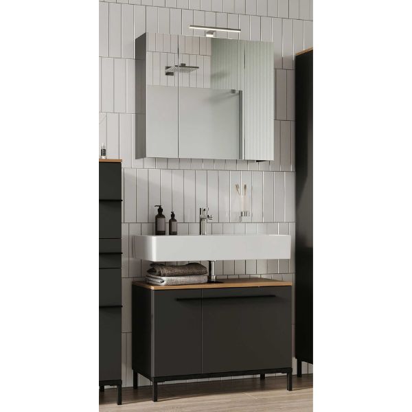 Ensemble de salle de bain Thiago | Meuble lavabo et armoire de toilette | Gris graphite