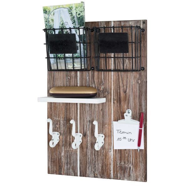 Panneau mural avec crochets | 37 x 9 x 55 cm | Marron