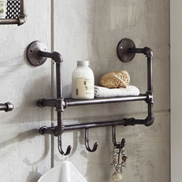 Panneau mural avec étagère et 3 crochets | 52 x 16 x 41 cm | Gris foncé