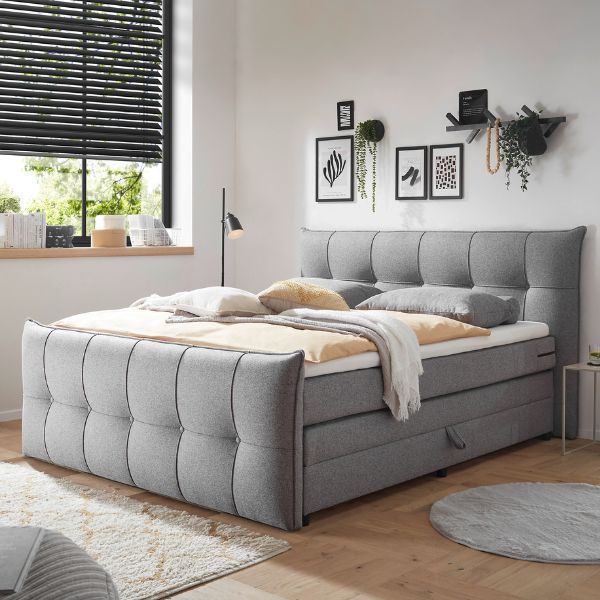 Lit Boxspring Manchester | Surmatelas inclus | 160 x 200 cm | Gris
