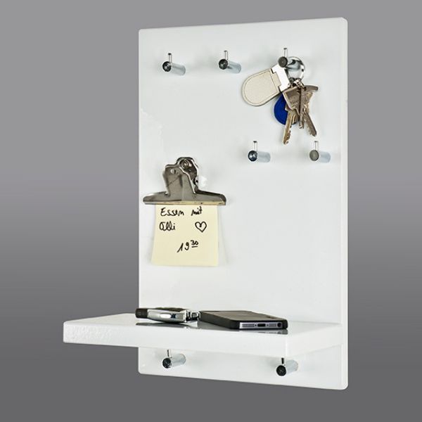 Panneau mural avec crochets et étagère | 25 x 17 x 40 cm | Blanc