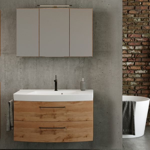 Ensemble de salle de bains Manchester | Armoire de toilette et armoire de toilette avec éclairage | Wotan Oak design