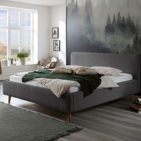 Lit Madras 180x200cm avec espace de rangement velours côtelé - gris