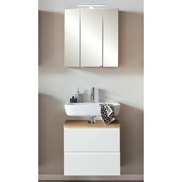 Ensemble de salle de bain Varese | lavabo et armoire de toilette avec éclairage | Design Wotan Oak/blanc