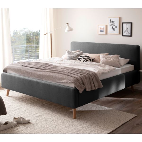 Lit double Tony 160x200cm avec espace de rangement - anthracite
