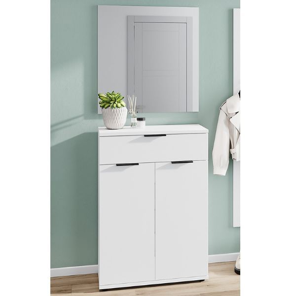 Ensemble armoire Willian | Meuble à chaussures et miroir mural | Blanc