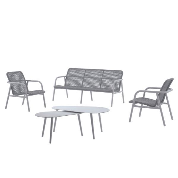 Ensemble salon de jardin Diego | Canapé 3 places, fauteuil de jardin, table basse | Gris