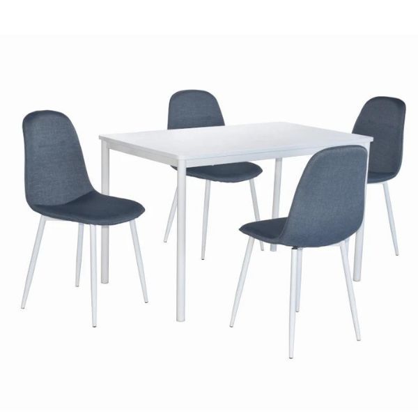 Ensemble table et chaises Catania | Table de salle à manger et quatre chaises | Blanc-bleu