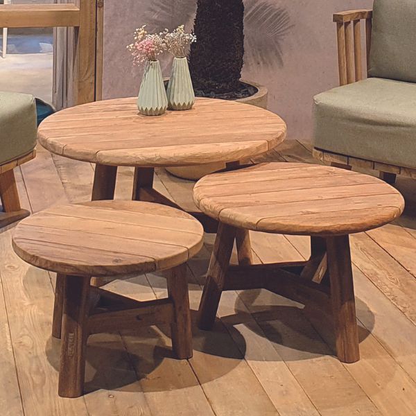 Table basse d'extérieur Ferdi | Grande, moyenne et petite table | Bois de teck