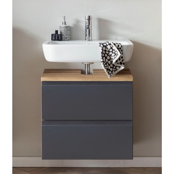 Varese meuble lavabo | 60 x 47 x 56 cm | Wotan Oak / Grey