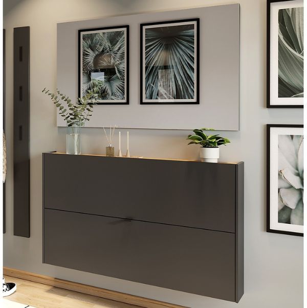 Ensemble d'armoires Elton | Armoire à chaussures, portemanteau mural et miroir mural | Anthracite