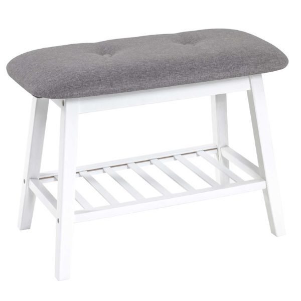 Banc avec support de rangement | 60 x 30 x 44 cm | Blanc