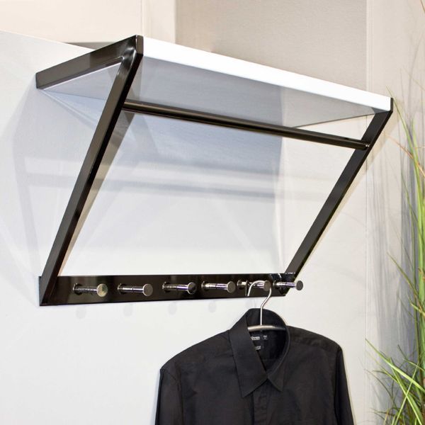 Etagère murale avec 5 boutons | 60 x 29 x 40 cm | Blanc-Noir