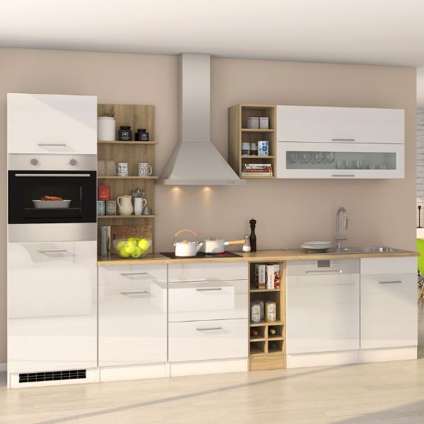 Kitchenette Milan | Comprend hotte, plaque de cuisson, four, lave-vaisselle et réfrigérateur | Blanc brillant