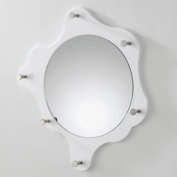 Miroir mural avec 6 crochets | Ø38 x 5 cm | Blanc