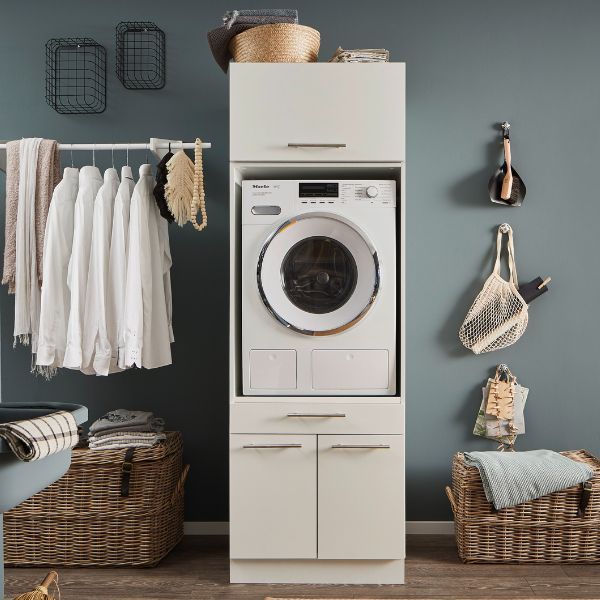 Armoire à linge avec armoire supérieure Laundreezy | 68 x 68 x 200 cm | Blanc