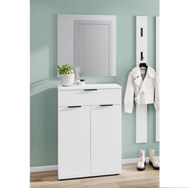 Ensemble armoire Willian | Armoire à chaussures, miroir mural et porte-manteau mural | Blanc