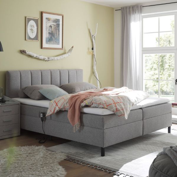 Lit Boxspring Miralindo | 160 x 200 cm | Surmatelas inclus | Réglable électriquement | Gris
