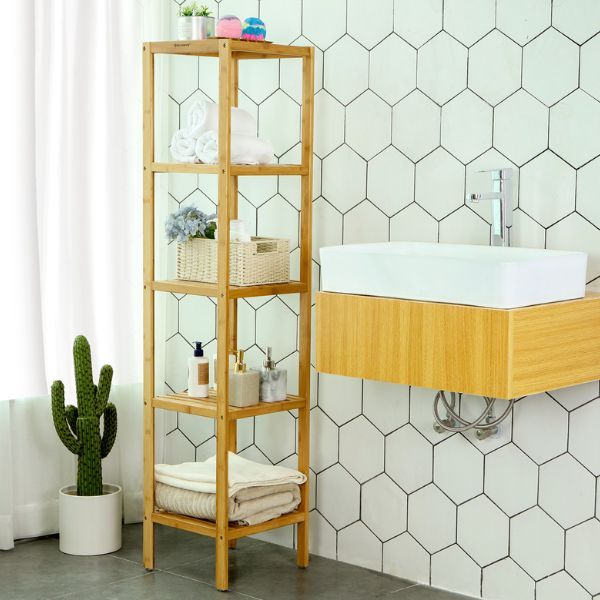 Etagère de salle de bain Bosko | 33 x 33 x 149 cm | Design en bambou