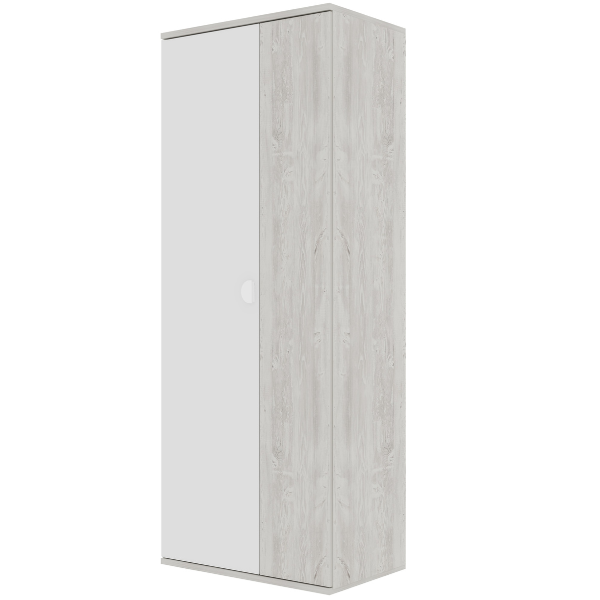 Armoire Bo0 avec 2 étagères, tringle à vêtements et poignée de porte en forme de lune - pin/blanc