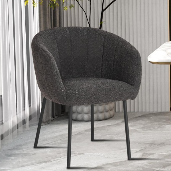 Chaise Sevilla gris bouclé | pieds métal | 79x57x62cm