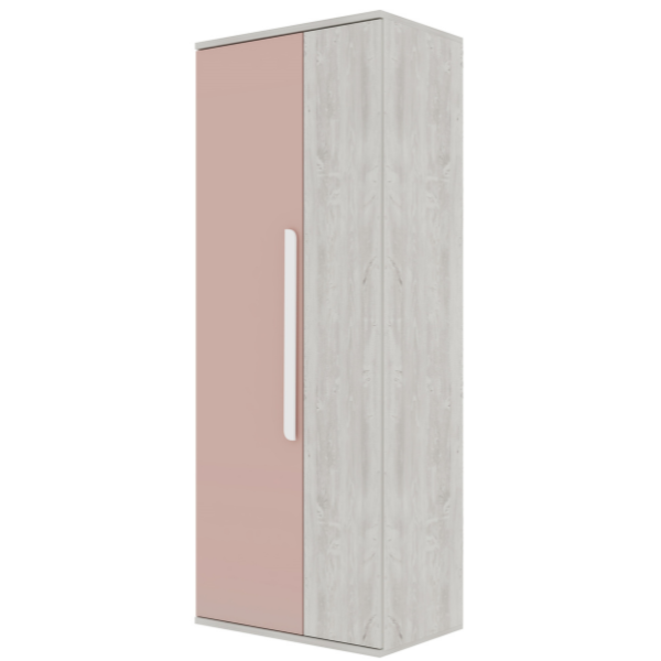 Armoire Bo0 avec 2 étagères, tringle à vêtements et poignée de porte oblongue - pin/rose foncé