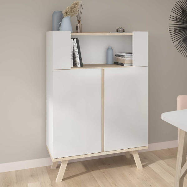 Vaisselier Ginger avec 2 portes - blanc/chêne