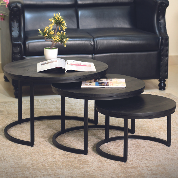 Ensemble de 3 tables basses Gaja-bois de mango noir