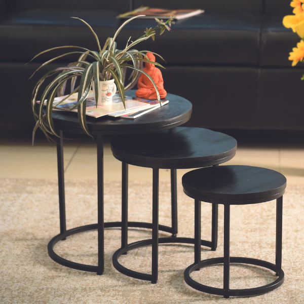 Lot de 3 tables basses Amana Ø45 cm-bois de mango noir