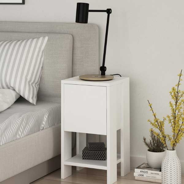 Ema Table de chevet | 100 % MÉLAMINE | Blanc