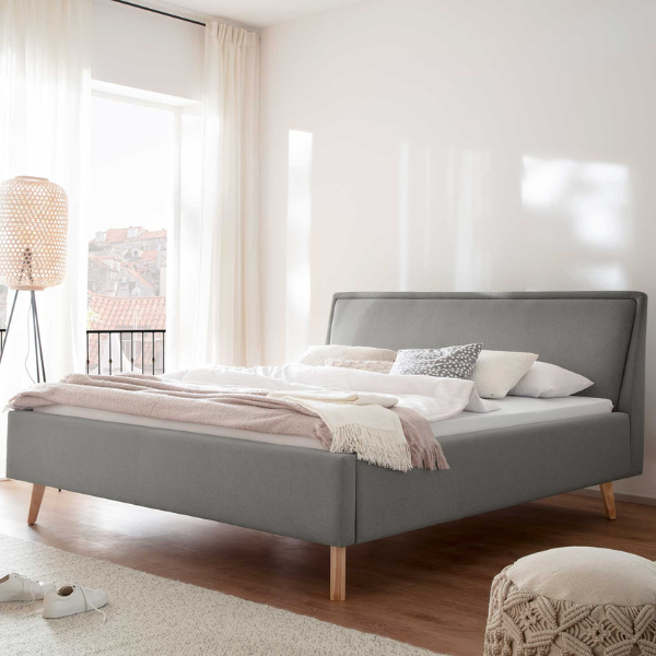 Lit Estee 140x200cm - gris clair/chêne