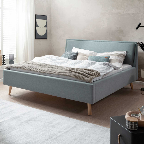 Lit Estée 140x200cm avec espace de rangement - bleu glacier/chêne