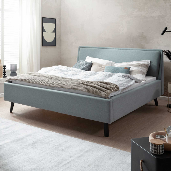 Lit double Estée 180x200cm avec espace de rangement - bleu glacier/noir